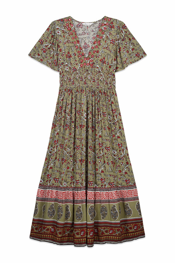 Springfield Vestido com decote de espelhinhos bege