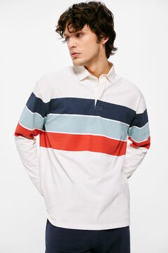 Springfield Long-sleeved striped rugby polo shirt ecru