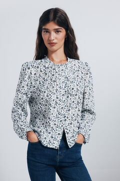 Springfield Blouse with gathered ruffles and placket blue