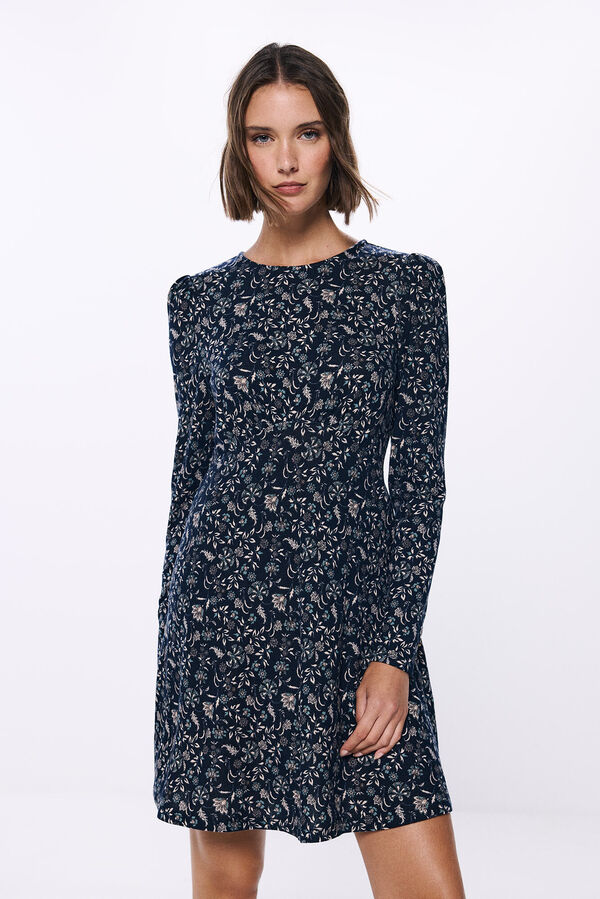 Springfield Short dress with gathered shoulders blue