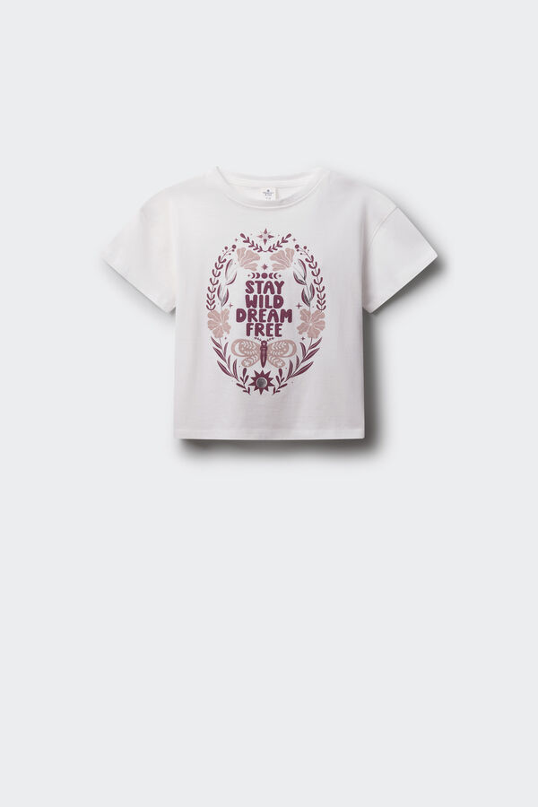 Springfield Kids Majica kratkih rukava za devojčice Stay wild Bež