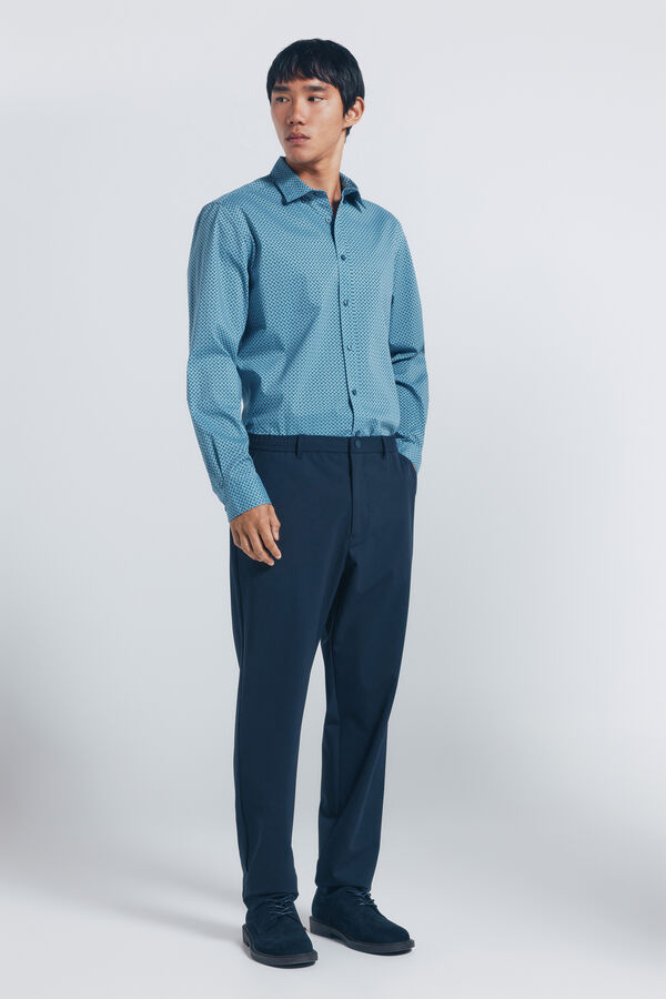 Springfield Camisa popelina micro estampado azul