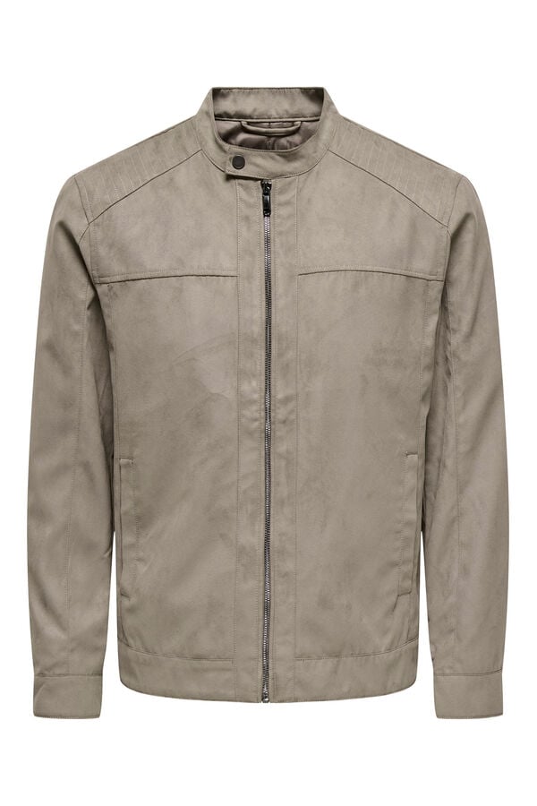 Only & Sons Biker faux suede jacket gris