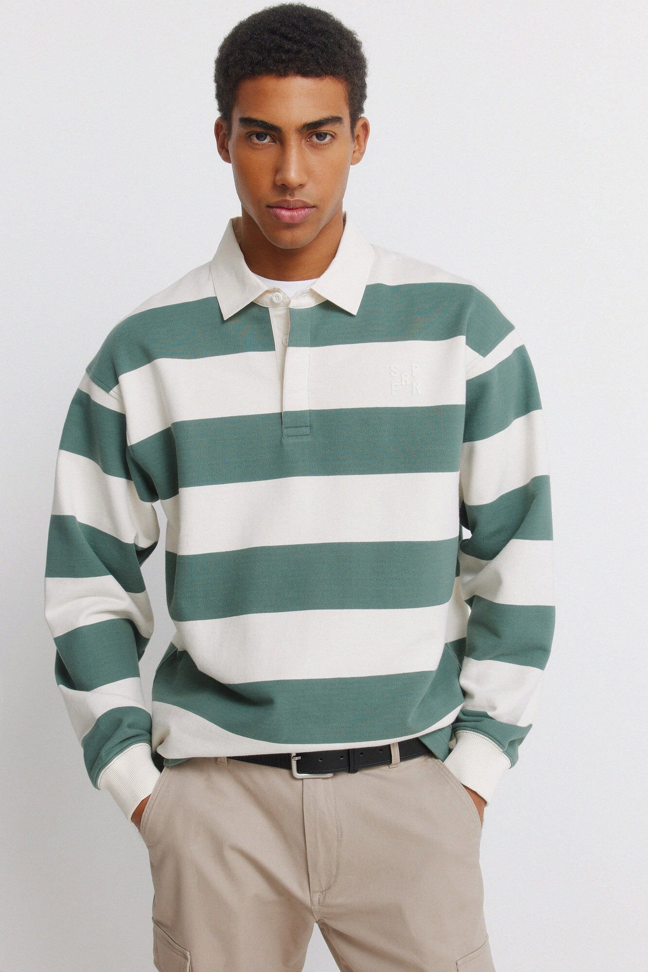 Springfield Striped long sleeve rugby polo shirt