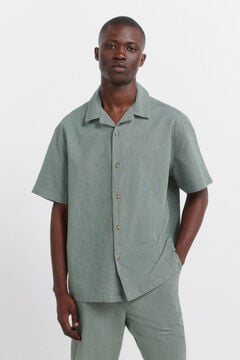 Springfield Linen bowling short sleeve shirt green