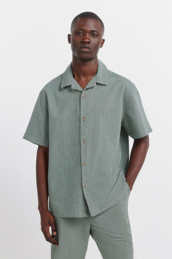 Springfield Linen bowling short sleeve shirt green