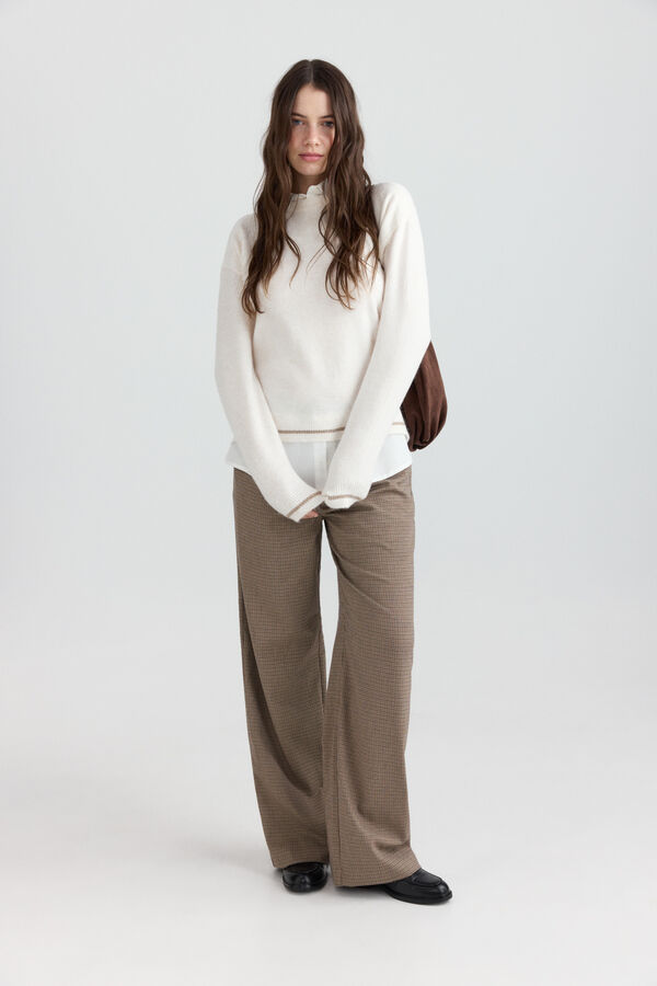 Springfield Shirt-style mixed fabric jumper beige