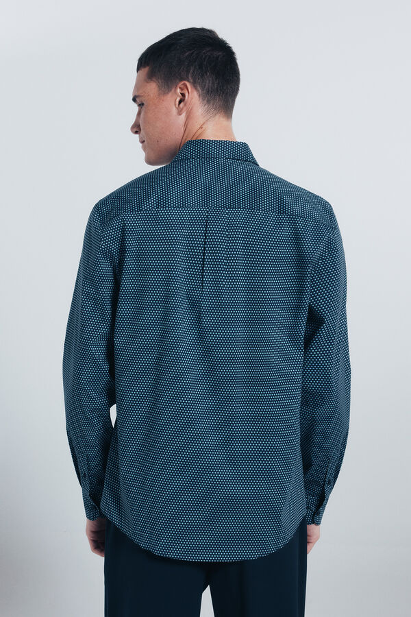 Springfield Micro print poplin shirt blue