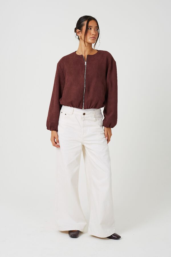 Brave Soul Short faux suede jacket red
