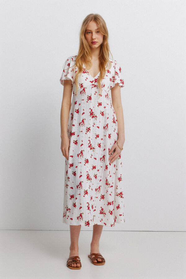 Springfield Embroidered Swiss midi dress red