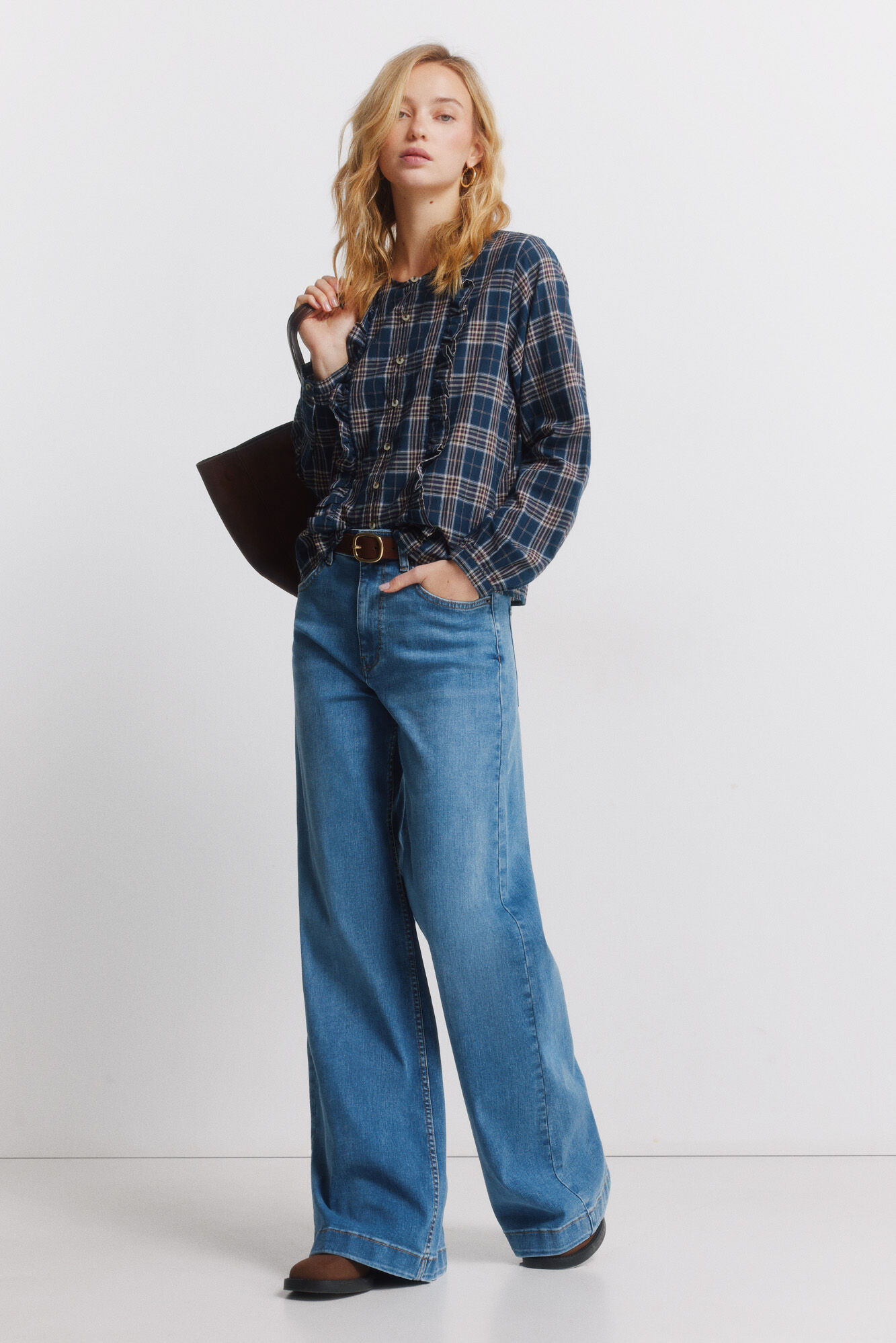 Springfield Blusa xadrez com folhos