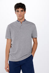 Springfield Slim fit piqué polo shirt with Mandarin collar gray