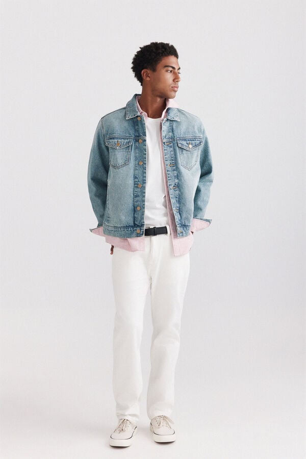 Springfield Denim jacket with embroidered back blue