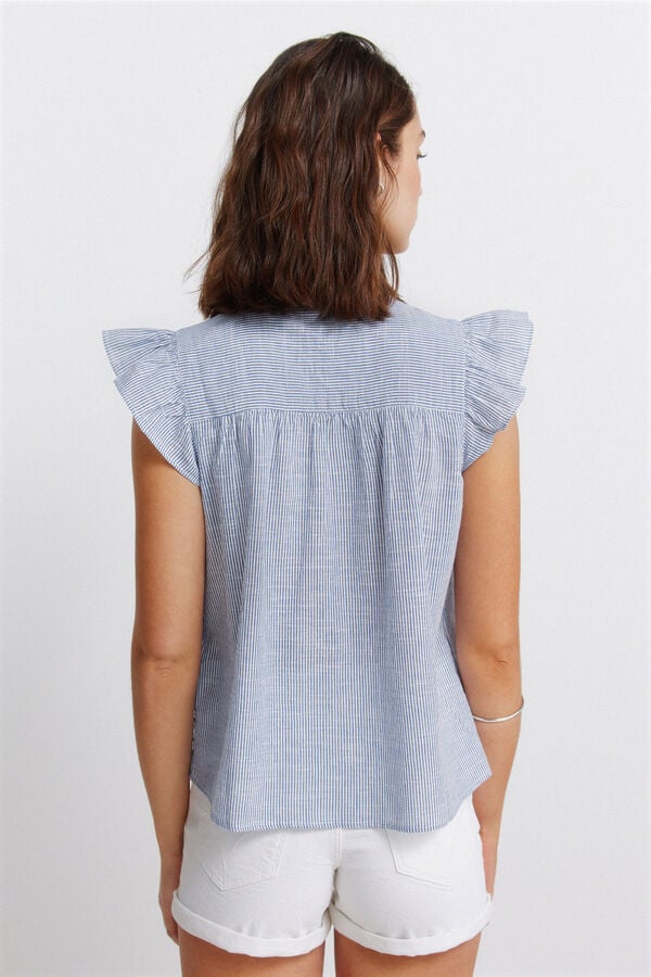 Springfield Blouse &agrave; volants en plumetis bleu
