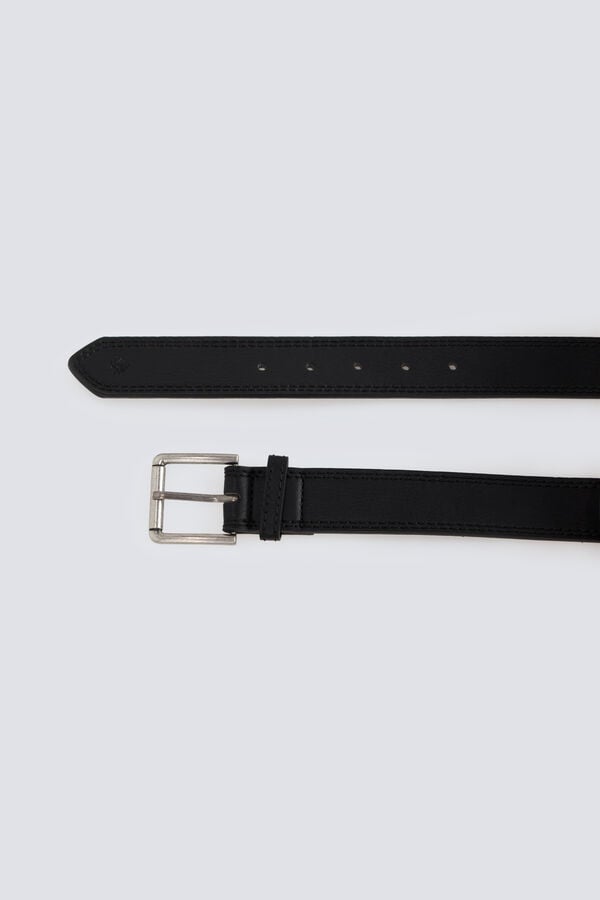 Springfield Faux leather topstitched belt black