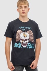 Springfield T-Shirt Totenkopf-Print grau