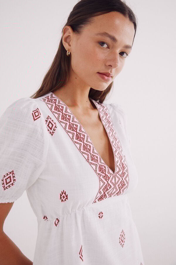 Springfield Kratka haljina sa bordurama na izrezu i etničkim motivima Crvena