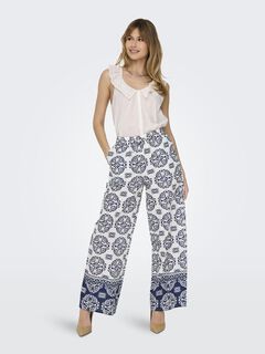 Springfield Printed wide-leg trousers white