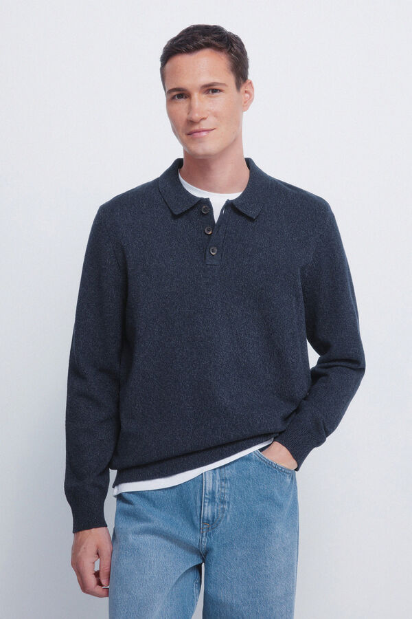 Springfield Polo shirt neck jumper with buttons blue