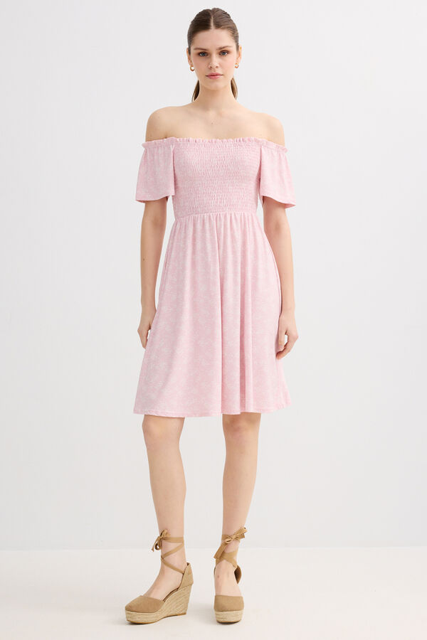 Inside Off-the-shoulder short dress pink