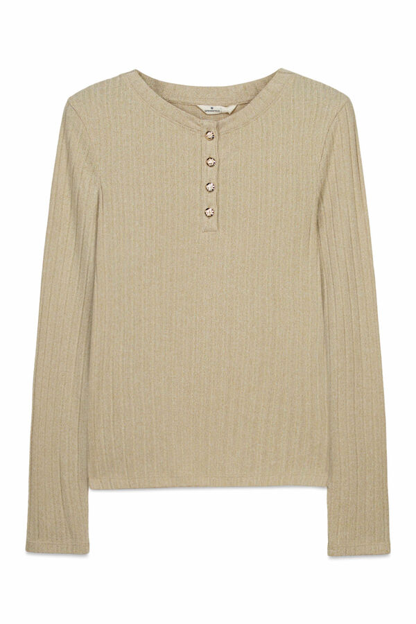 Springfield Ribbed buttons neck T-shirt nude