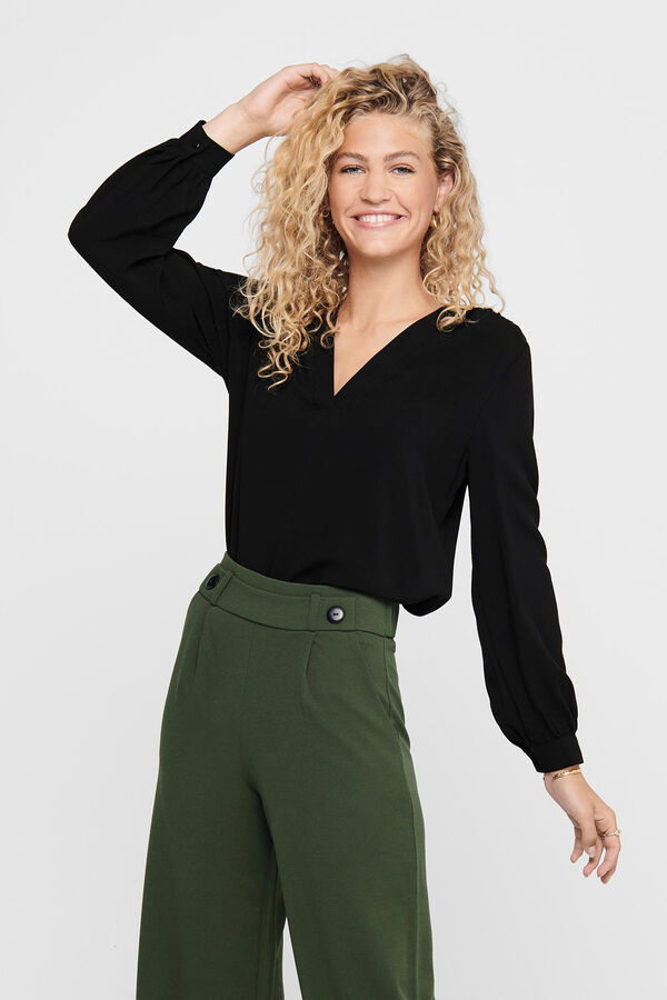 Springfield V-neck blouse with long sleeves fekete