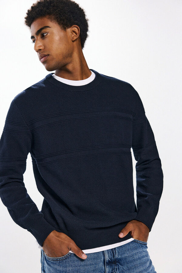 Springfield Striped structured jersey navy