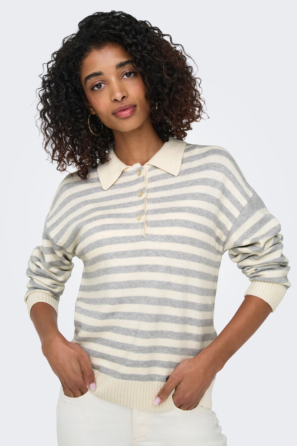 Only P&oacute;lo de malha de malha manga comprida  cinzento