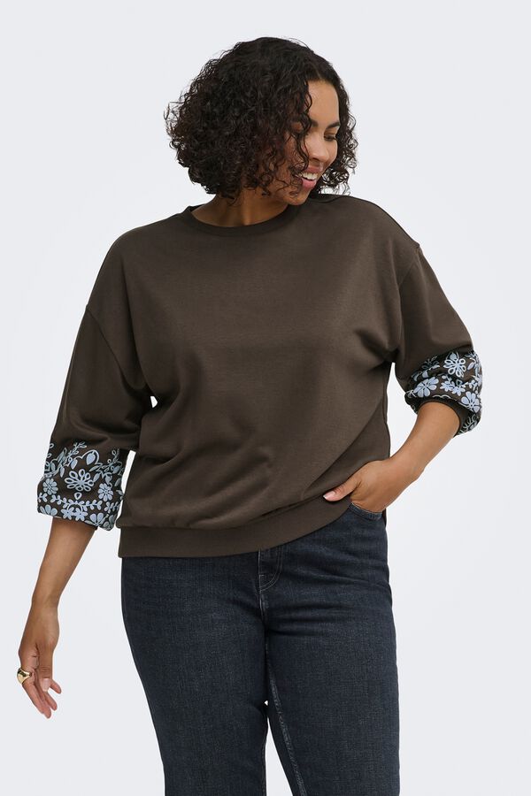 Only Carmakoma Round neck plus size sweatshirt brown
