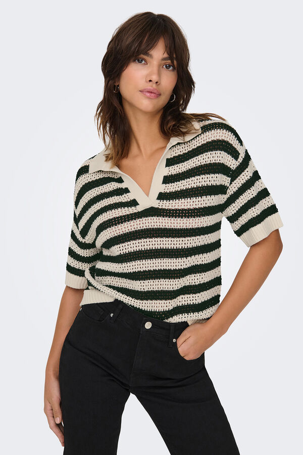 JDY Open-knit polo shirt white