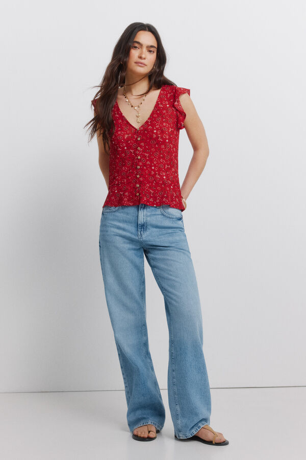 Springfield Short sleeve ruffle T-shirt red