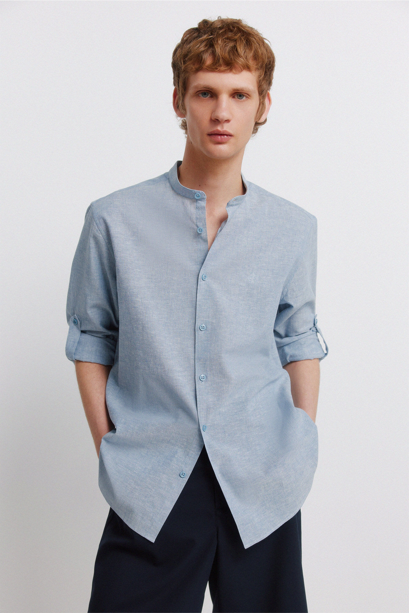 Springfield Linen mandarin collar shirt