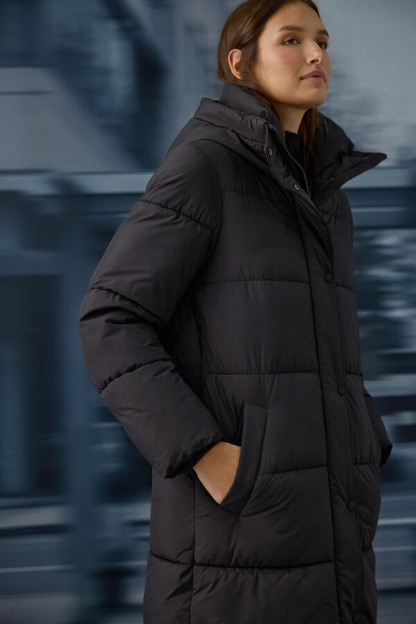 Springfield Veste longue matelass&eacute;e thermique &agrave; capuche noir
