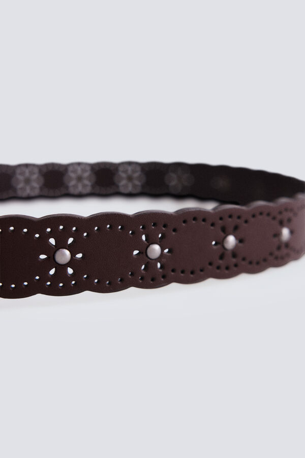 Springfield Ceinture marron &agrave; motif floral et clous nude