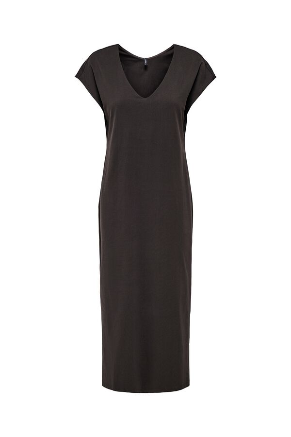 Only Vestido midi aberturas marr&oacute;n
