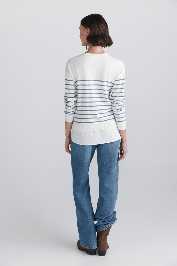 Springfield Striped mixed-material jumper white