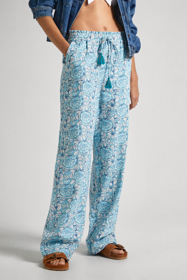Springfield Linen trousers turquoise