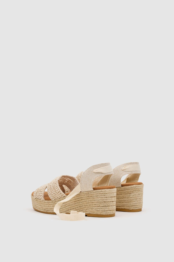 Inside Keilsandaletten aus Bast, Leinen und H&auml;kelstoff Beige