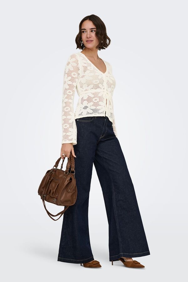 Only Openwork crochet cardigan beige