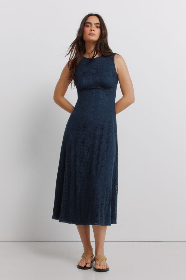 Springfield Robe midi &agrave; bretelles brod&eacute;e bleu