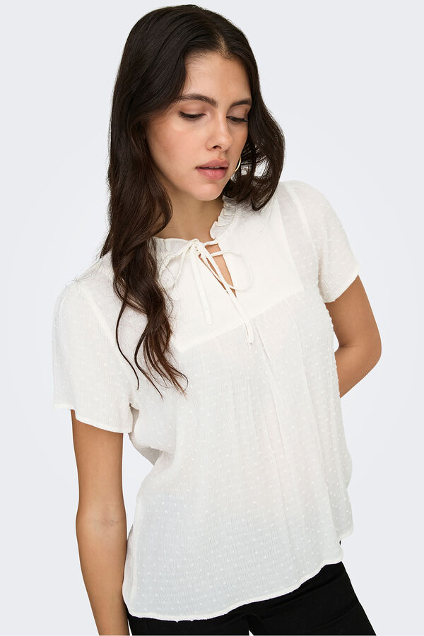 JDY Blusa manga curta plumeti branco