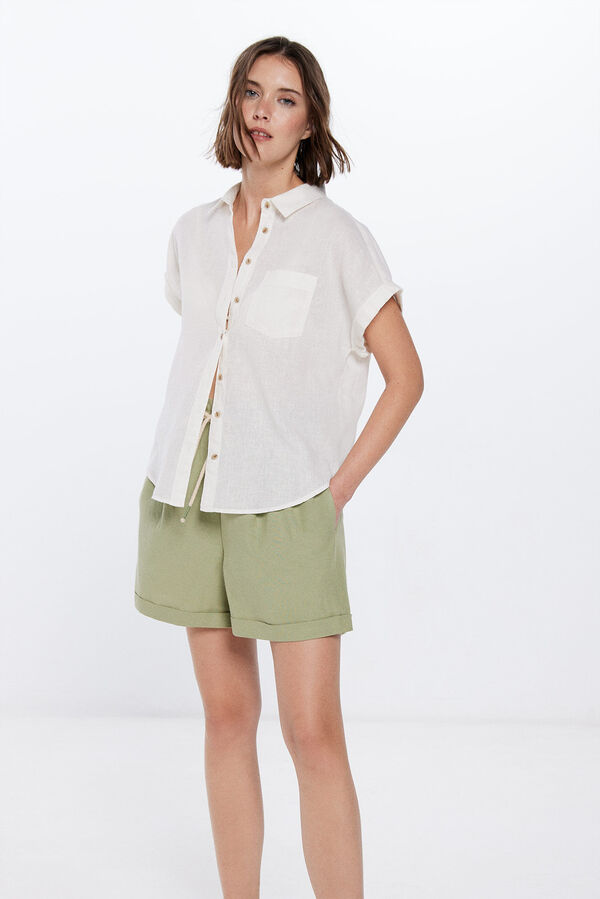 Springfield Short-sleeved cotton blouse with pocket brown