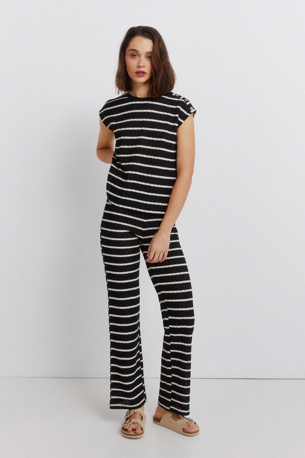 Springfield Striped jersey-knit T-shirt black