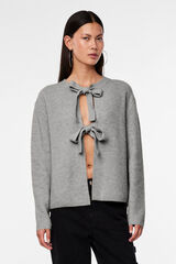 Pieces Reversible jersey knit cardigan with tie grey