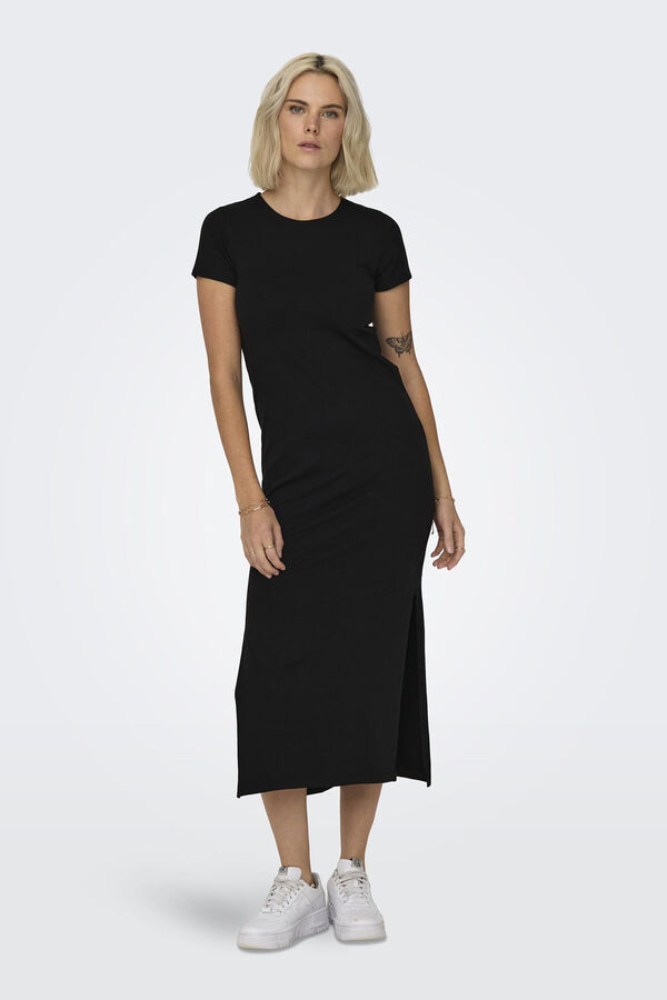Springfield Long dress with round neck black