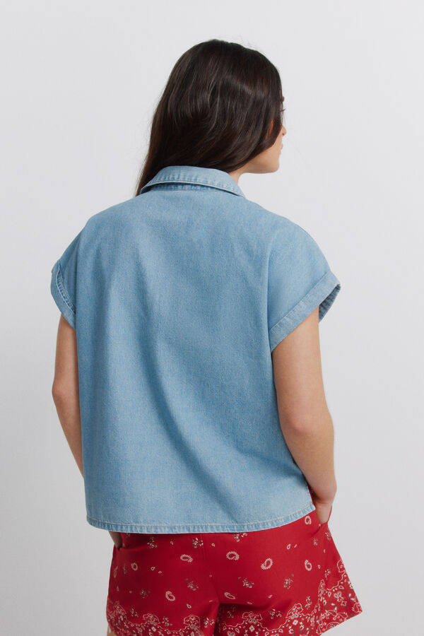 Springfield Camisa denim de manga curta azul