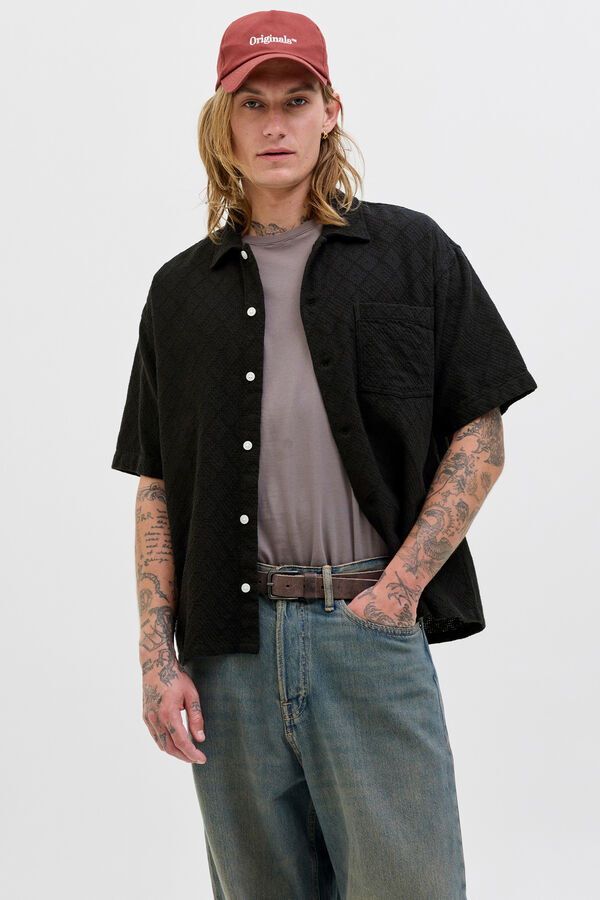 Jack & Jones Herren-Kurzarmhemd mit Textur Schwarz