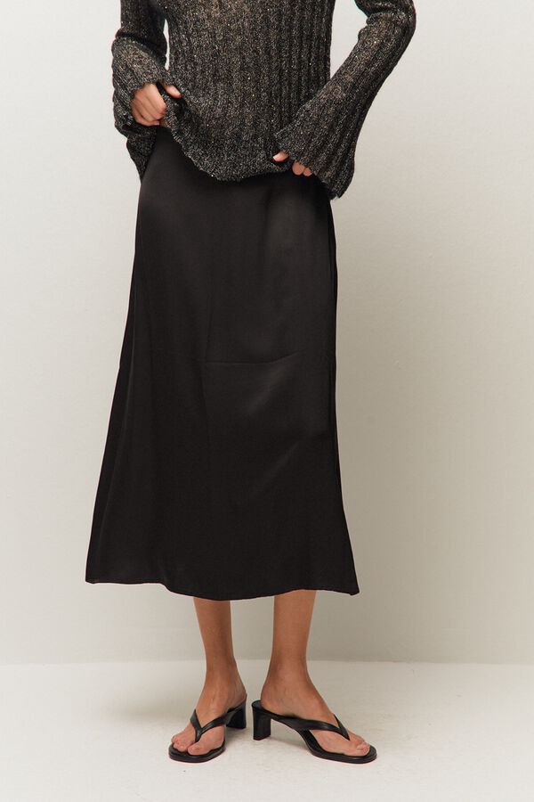 Systemaction Falda midi efecto desgastado negro