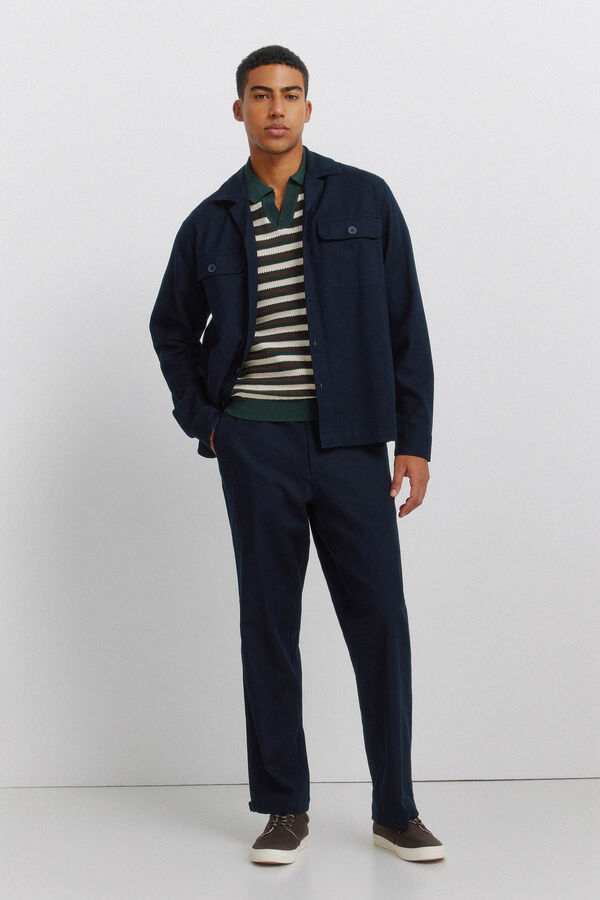 Springfield Slub cotton overshirt blue