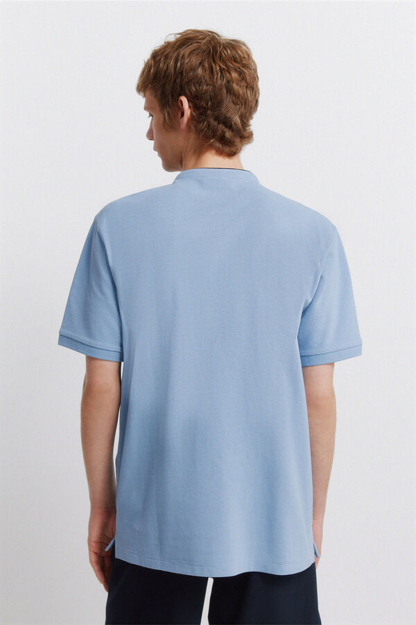 Springfield Piqu&eacute; Henley polo shirt slim fit blue